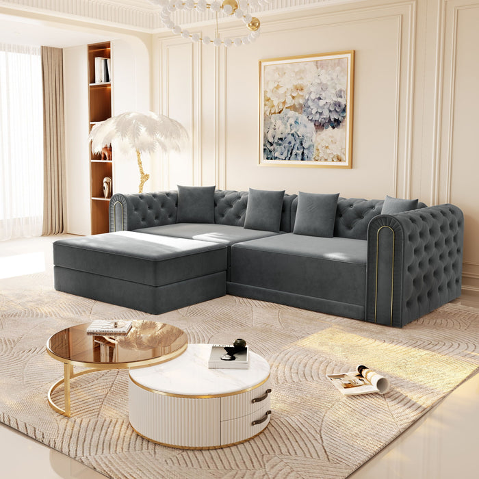 3-In-1 Convertible Sleeper Sofa With Movable Ottoman For Living Room Home Essentials