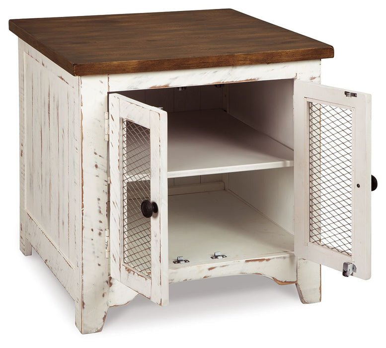 Wystfield - Rectangular End Table - 2 Doors - White / Brown Signature Design by Ashley®