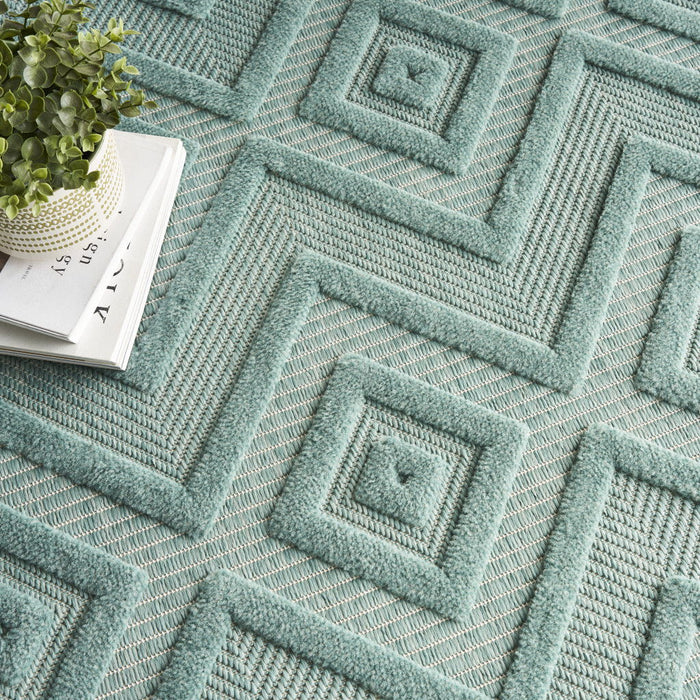 7' X 10' Geometric Flatweave Area Rug - Aqua