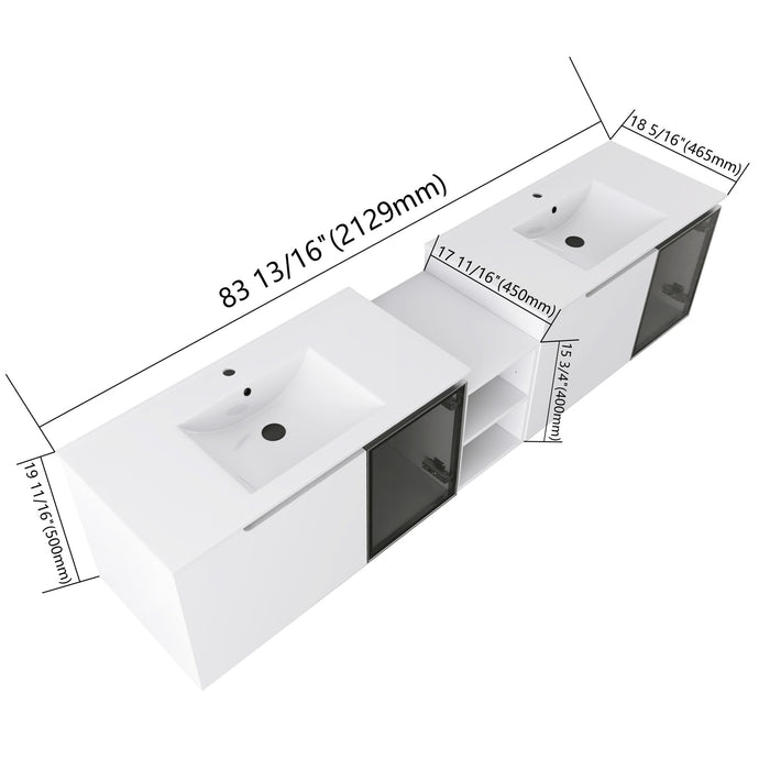 Wall Mounted Bathroom Vanity With Sink, Soft Close Doors, Cabinet & Half Door Home Essentials