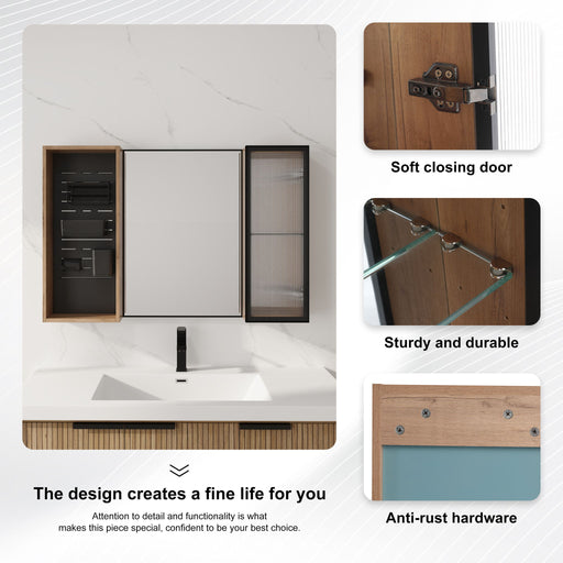 41.6" Wall Mounted Bathroom Cabinet With Adjustable Shelves Storage Cabinet - Imitative Oak Home Essentials