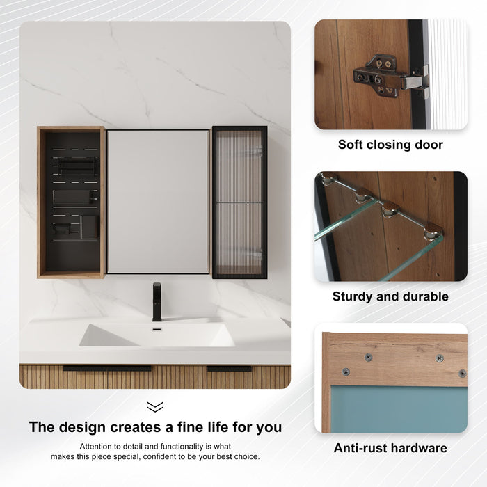 41.6" Wall Mounted Bathroom Cabinet With Adjustable Shelves Storage Cabinet - Imitative Oak Home Essentials