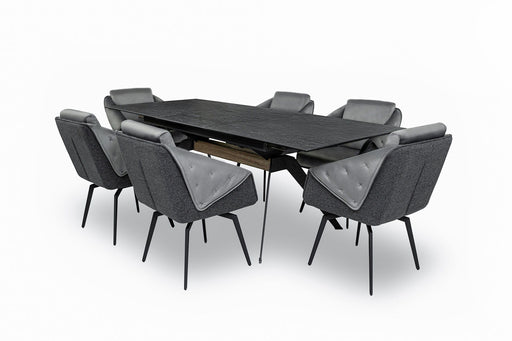 Aurora - 7 Piece Dining Room Set (Dining Table And 6 Chairs) - Grey / Silver / Black Extravaganza Collection