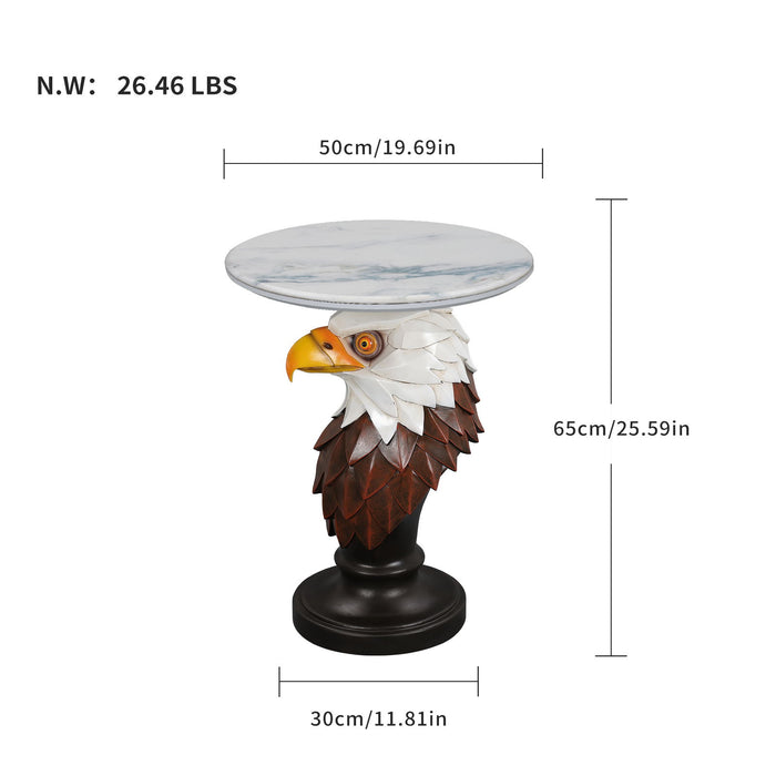 Eagle Head Accent Table, Animal Statue End Tables For Living Room - Brown / Antique White Home Essentials