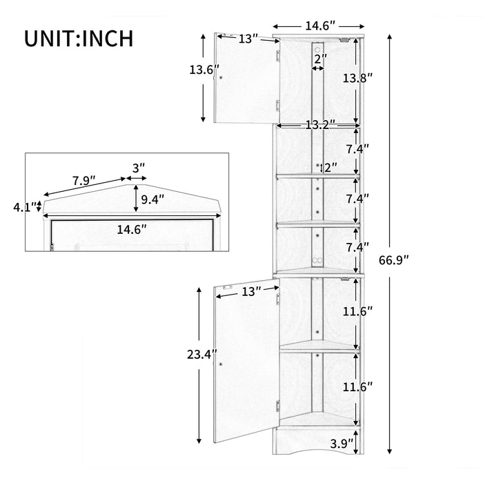 Multi Functional Corner Cabinet With Adjustable Shelves And 2 Doors Hearth and Haven