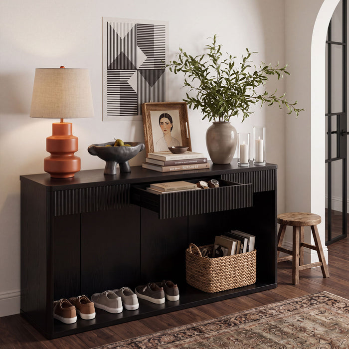 Fluted Console Table With 3 Drawers, Long Sofa Table Behind Couch For Living Room - Black Home Essentials
