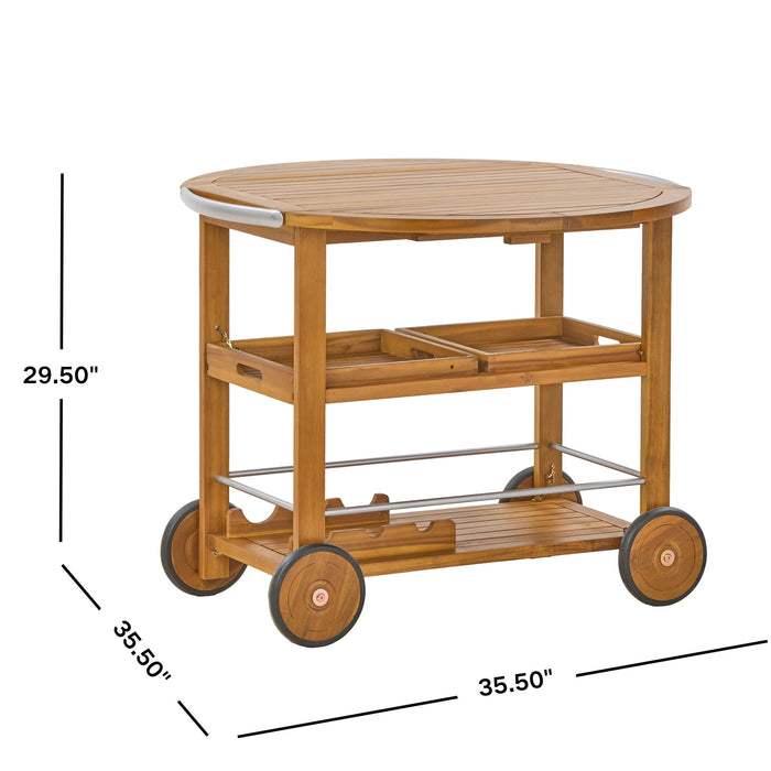 Outdoor Bar Cart With Foldable Tabletop & Removable Trays - Teak Noble House