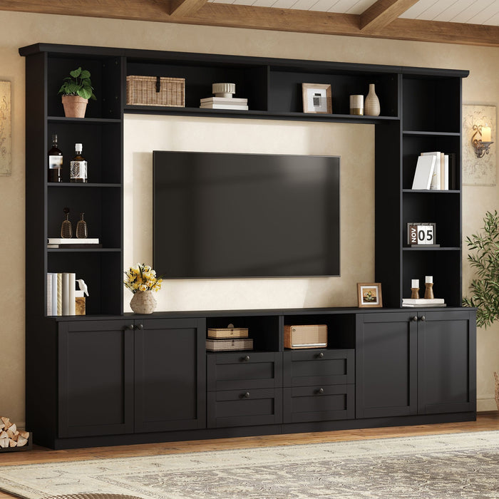 Farmhouse Elegant Entertainment Center Wall Unit With 4 Drawers Hearth and Haven