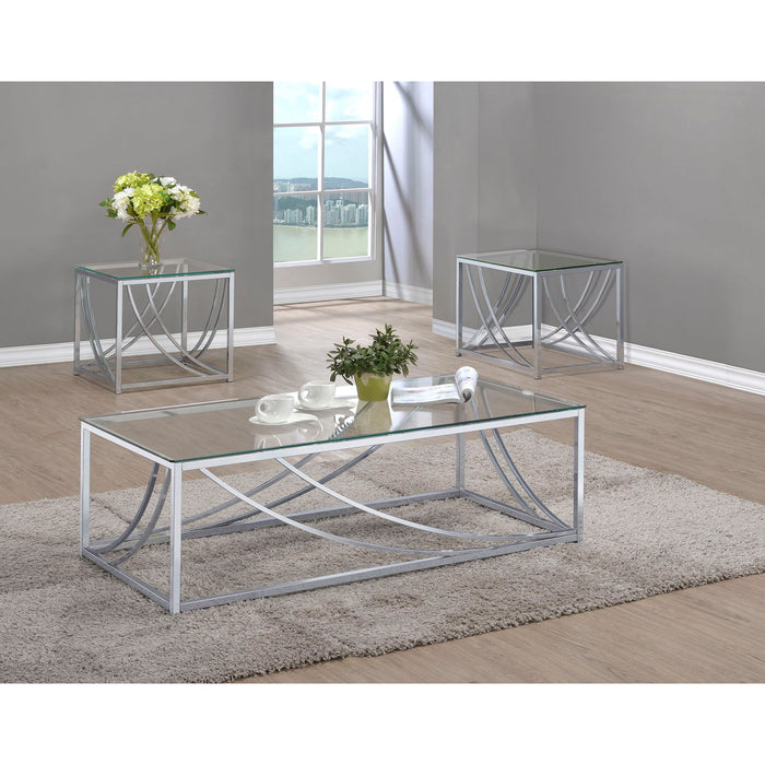Kempton - 3 Piece Coffee And End Table Set - Chrome Furniture Max