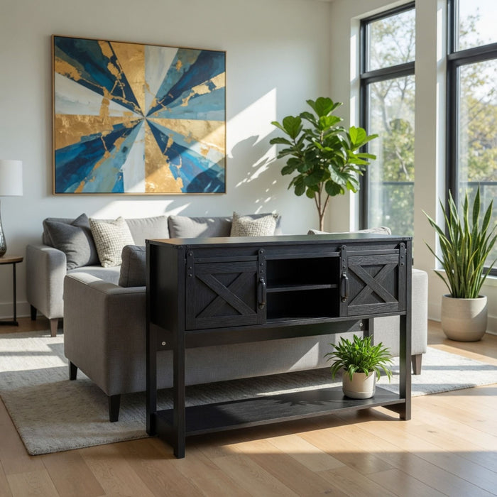 Farmhouse Entryway Table With Sliding Barn Door Home Essentials