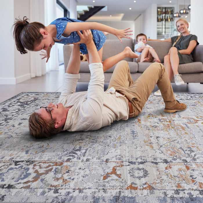 6' x 9' Traditional Non-Shedding Living Room Bedroom Dining Home Office Stylish And Stain Resistant Area Rug - Ivory / Gray