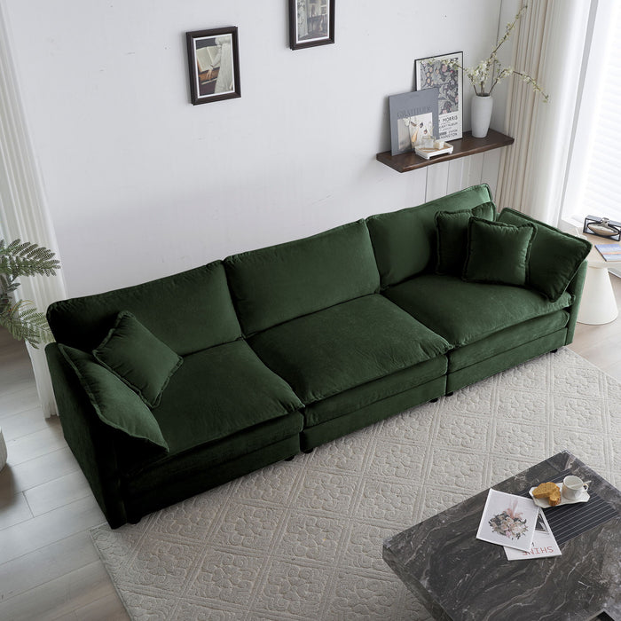 Sofa (Set of 2) Chenille Couch, 2 / 3 Seater Sofa Set Deep Seat Sofa, Modern Sofa Set For Living Room, Green Chenille