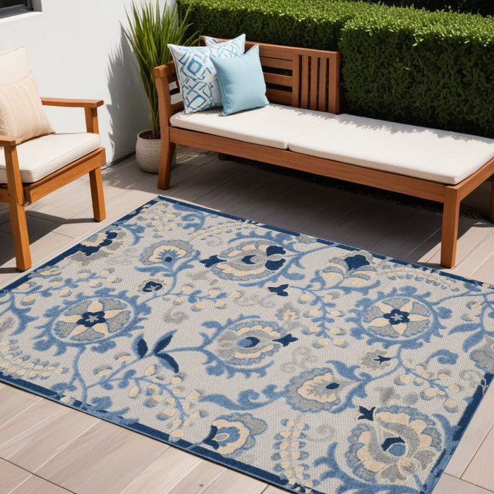 5' X 7' Toile Non Skid Indoor / Outdoor Area Rug - Blue / Gray