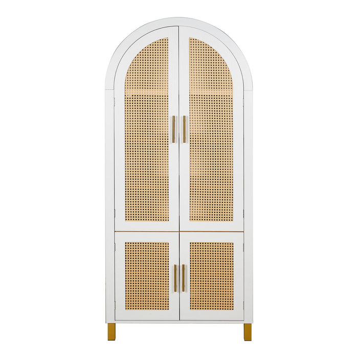 Tall Arched Cabinet With Rattan Doors & Adjustable Shelves Home Essentials