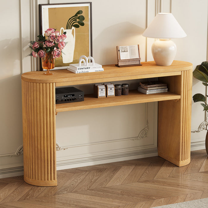 Console Table With Fluted Legs, Open Shelf Hearth and Haven