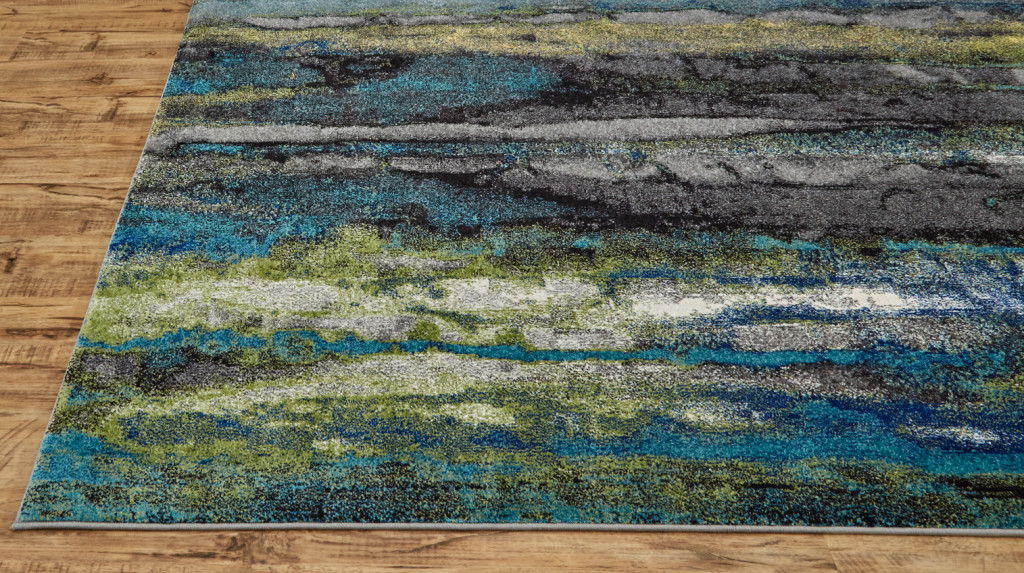 Stain Resistant Area Rug - Blue Green And Taupe - 5' X 8'