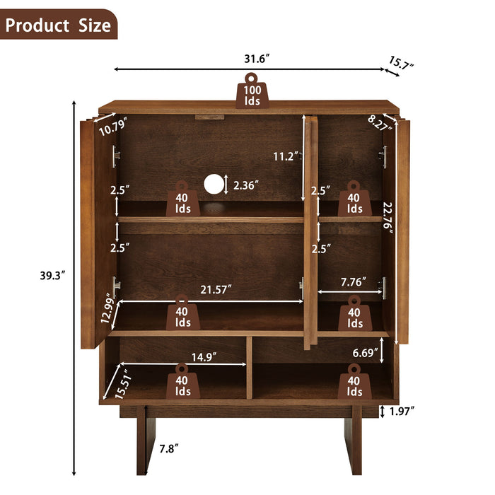 Sideboard Buffet Cabinet With Grille Slat Design With 3 Doors And Adjustable Shelves Home Essentials