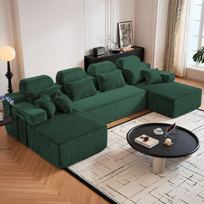 Sectional Sleeper Sofa & Storage Pockets, Modular Couch With Throw Pillows For Living Room Home Essentials