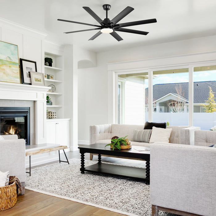 52" Smart Ceiling Fan With 8 Blades, Voice Remote Control, 6 Wind Speeds, LED Light - Black Daily Nest