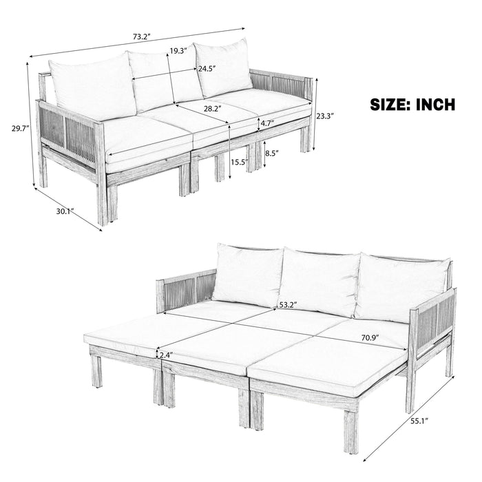 Outdoor 3 Seat Patio Sunbed Hearth and Haven