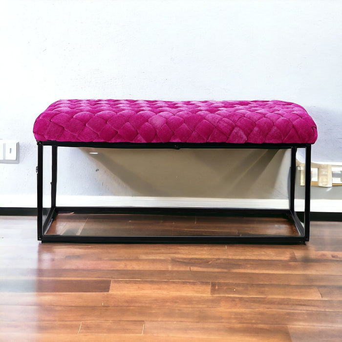 Upholstered Velvet Bench - Fuchsia / Black