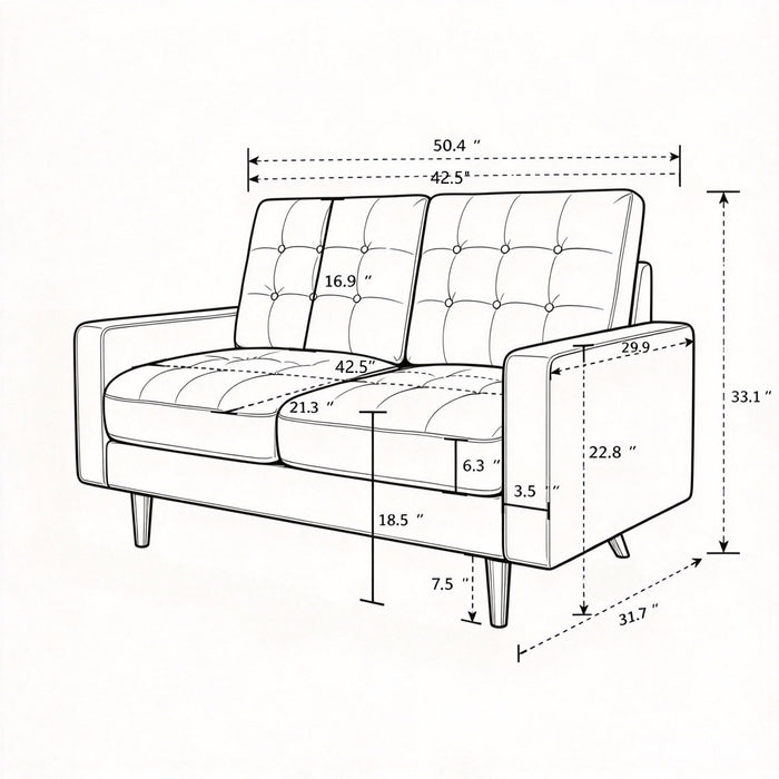 Loveseat Sofa, Tufted Back Upholstered 2 Seat Couch US Pride
