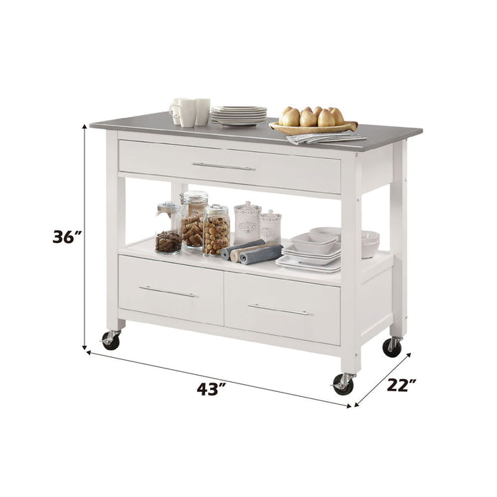 Ottawa - Kitchen Cart - Stainless Steel Top & White ACME
