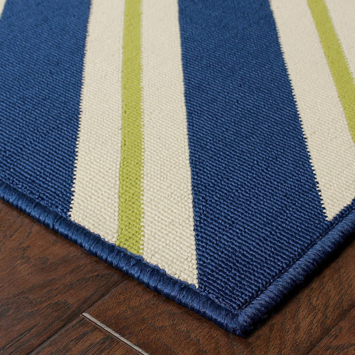 9' X 13' Geometric Stain Resistant Area Rug Outdoor / Indoor - Ivory / Blue