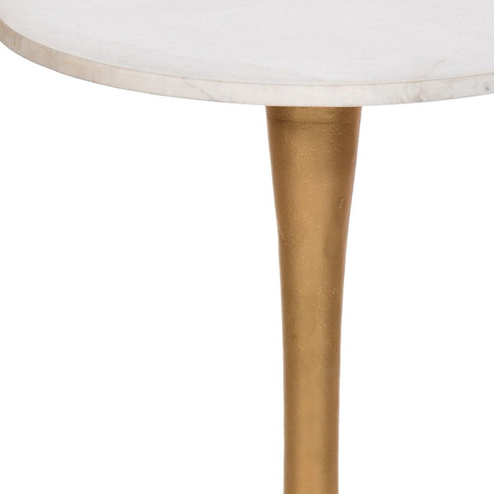 19" Marble Round End Table - Gold And White