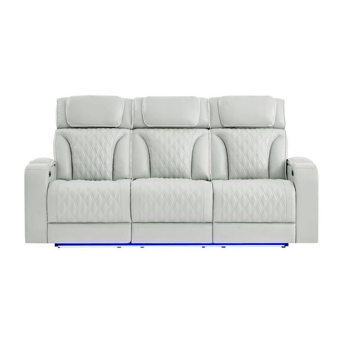 Julian - Power Reclining Sofa With Footrest And LED Lighting - Silver Global Furniture USA