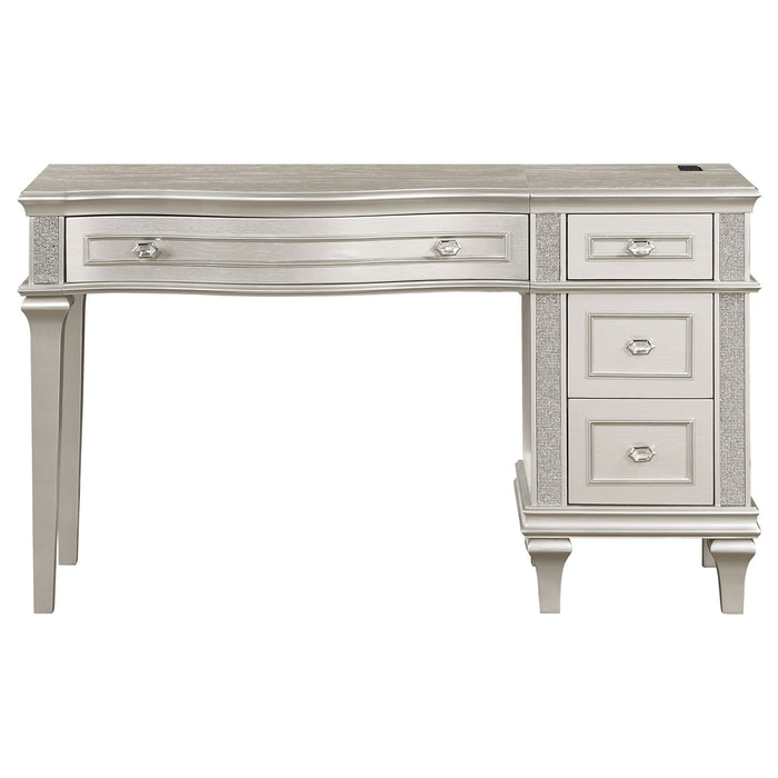 Colwood - 4 Drawer Vanity Desk With And Built In Charging - Silver Gray Furniture Max