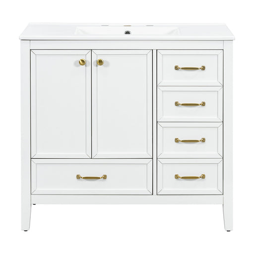 Elegant Vintage Bathroom Vanity & Sink And Soft Closing Door, 4 Drawers Of Different Sizes Frame Noble House