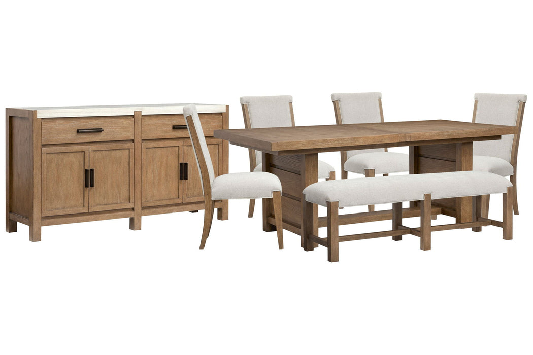 Plum Creek - 7 Piece Extendable Trestle Dining Table Set Magnussen Furniture