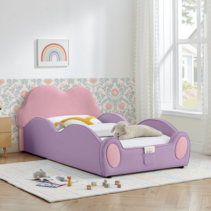 Cute Cloud Shape Bed With Guardrails Cartoon Design, Storage Pocket Home Essentials