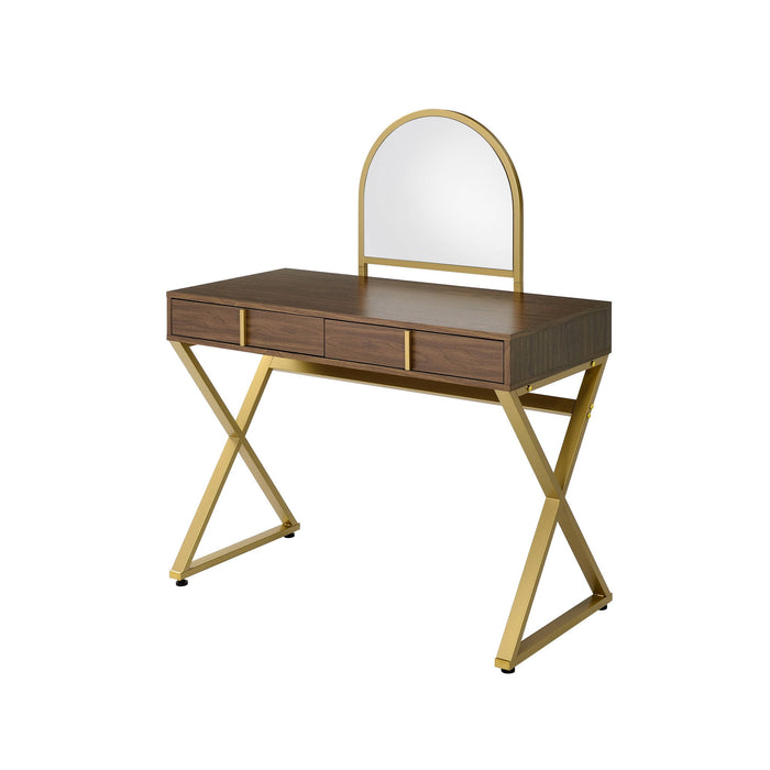 Vanity Table With Mirror - Golden Brown
