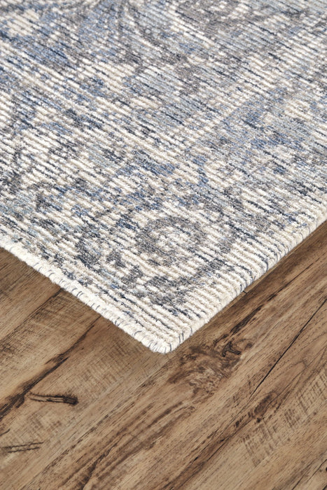 Abstract Hand Woven Area Rug - Blue Ivory And Gray - 5' X 8'
