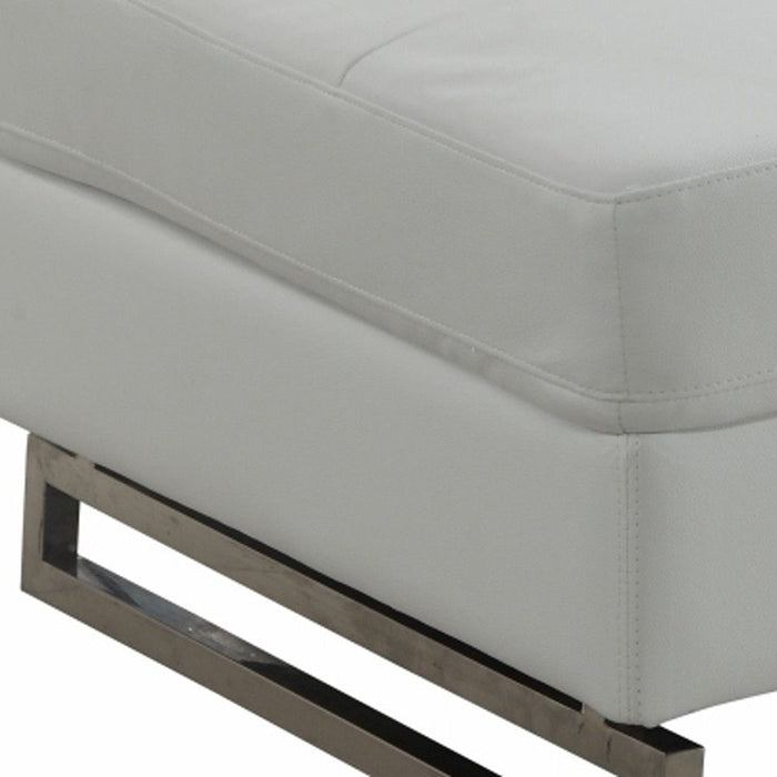 Faux Leather Ottoman - White / Silver