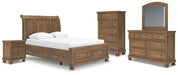 Feddinger - 5 Pc. - Queen Sleigh Storage Bed, Dresser, Mirror, Chest And Nightstand - Medium Brown Signature Design by Ashley®