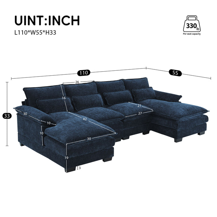 Modern U-Shaped Sectional Sofa With Waist Pillows, 6 Seat Upholstered Symmetrical Sofa Furniture, Sleeper Sofa Couch With Chaise Lounge For Living Room