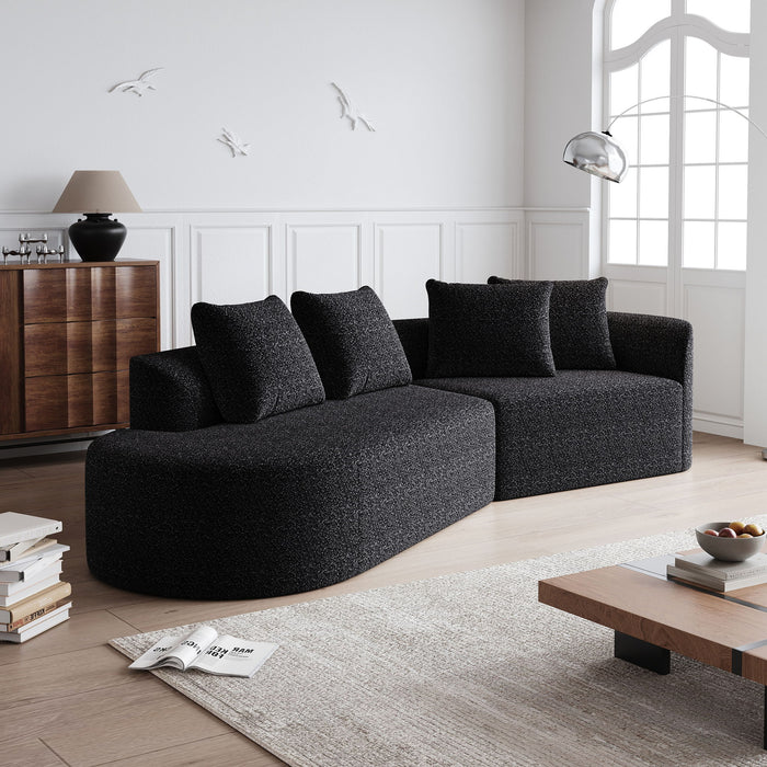 Upholstered Oversized Sectional Sofa, 4 Seater Extra Deep & Wide Seat Curved Cloud Couch With 4 Throw Pillows, Free Combination Living Room - Black Home Essentials