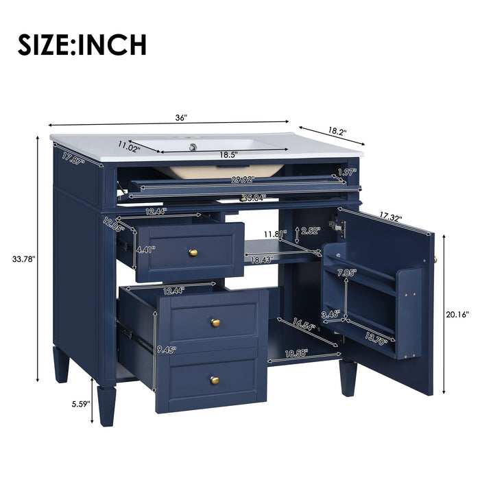 Bathroom Vanity With Top Sink, Modern Bathroom Storage Cabinet, 2 Drawers And A Tip-Out Drawer, Single Sink Bathroom Vanity - Blue Hearth and Haven