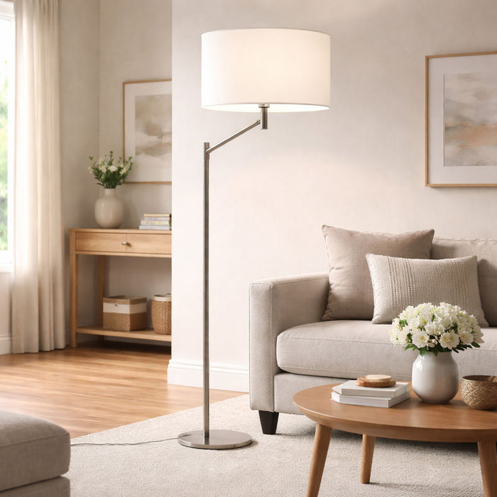 Horizon - Table Lamp With On / Off Switch Curved Base Linen Shade - Brushed Nickel / Silver / White Ashcroft Furniture