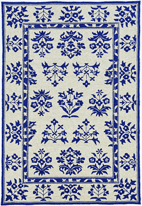 3' X 5' Hand Hooked UV Treated Traditional Floral Design Indoor / Outdoor Rug - S / Blue