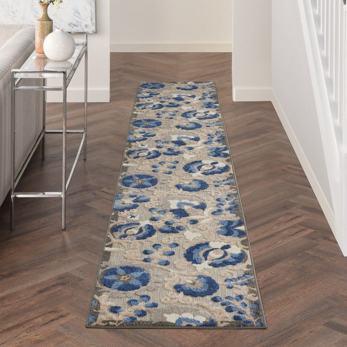 2’ X 12’ Indoor / Outdoor Runner Rug - Natural / Blue