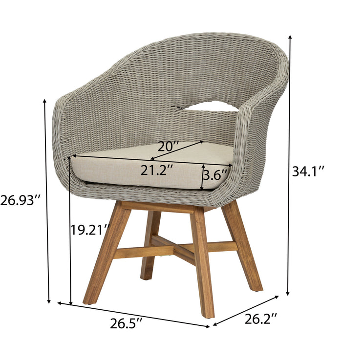 Modern Coastal Rattan Dining Chairs, (Set of 2), Solid Wood Legs - Beige Noble House