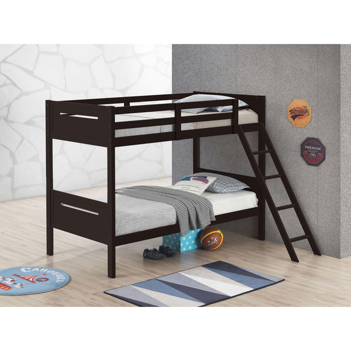 Bunk Bed With Built In Ladder, Safety Guardrails And Angled Access Step Furniture Max
