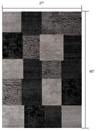 2' x 5' Checkered Area Rug - Gray