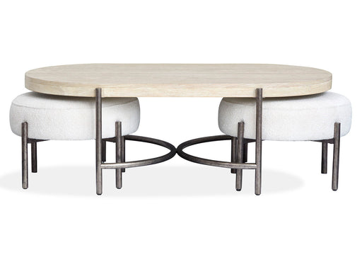 Jennings - Oval Cocktail Table With Two Ottomans - Edgecomb Gray And Weathered Antique Nickel Magnussen Furniture