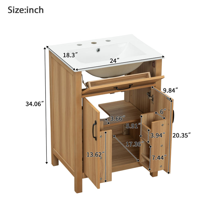 Bathroom Vanity With Flip Drawer, 2 Soft Close Doors, Adjustable Shelf And Ceramic Sink Hearth and Haven