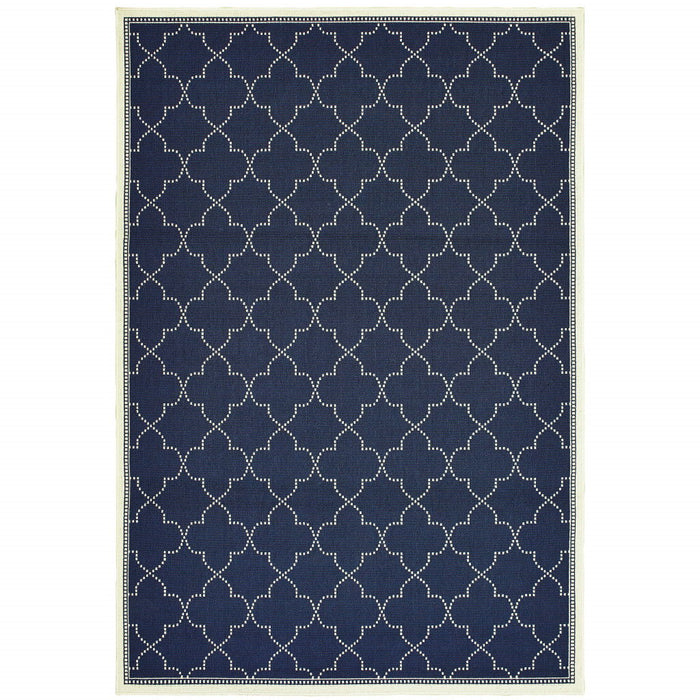 4' X 6' Geometric Stain Resistant Outdoor / Indoor Area Rug - Blue / Ivory